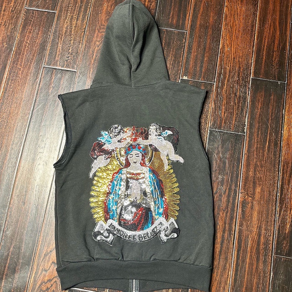 Best zip up hoodie cotton one of a kind reworked custom made embroidery sequin